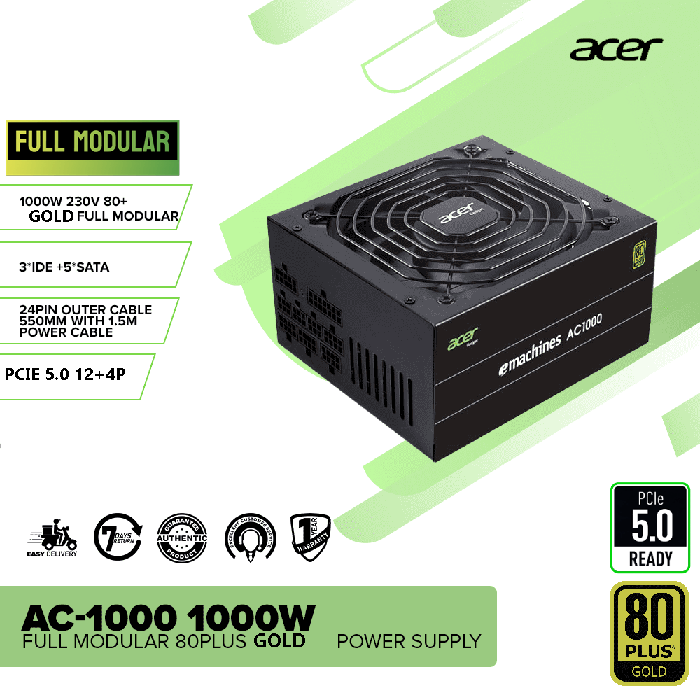 PSU ACER AC1000 80+ GOLD FULL MODULAR PCIE-5 BLACK